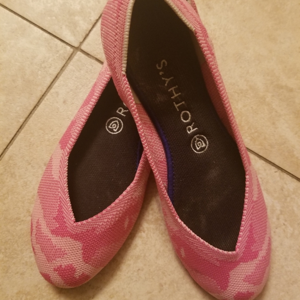 Pink camo print Rothy's flats